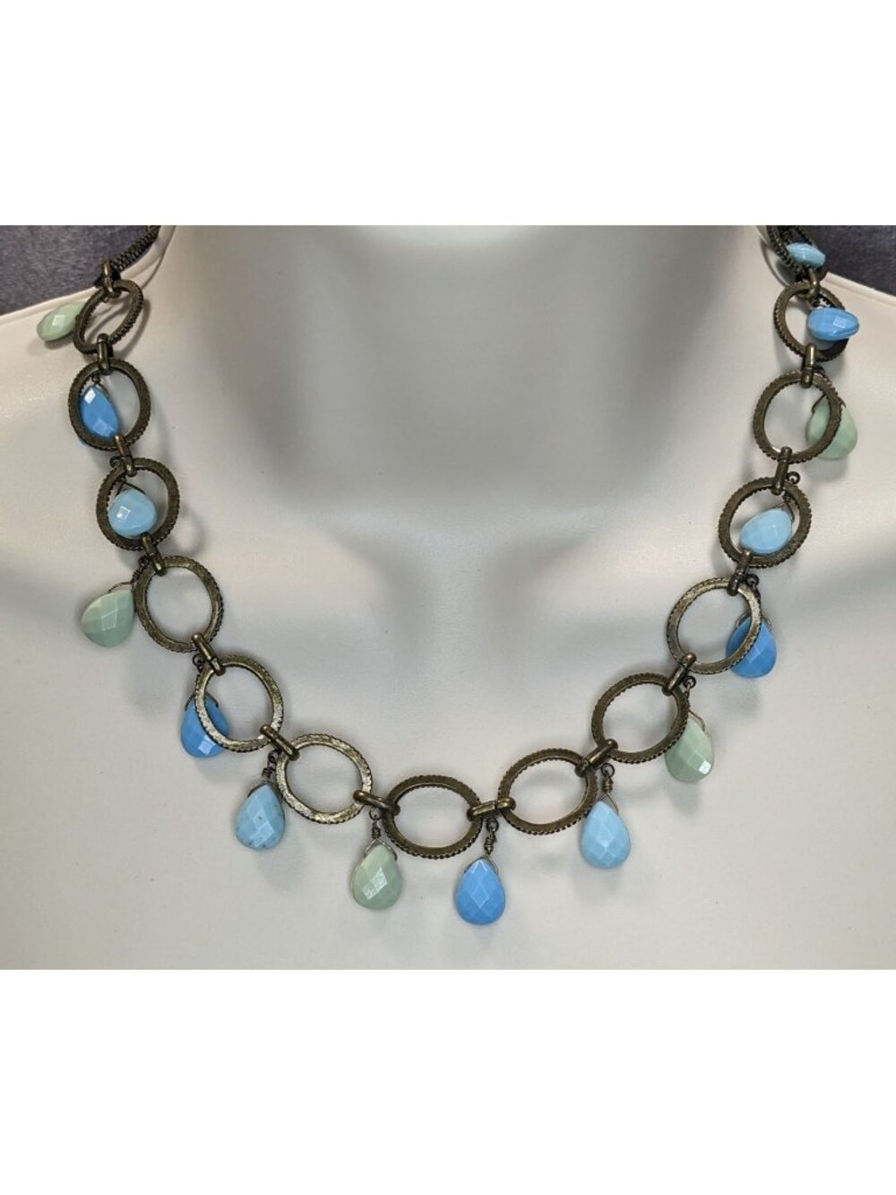 Boho Aqua Vintage Premier Designs Teardrop Fringe Circle Link Necklace